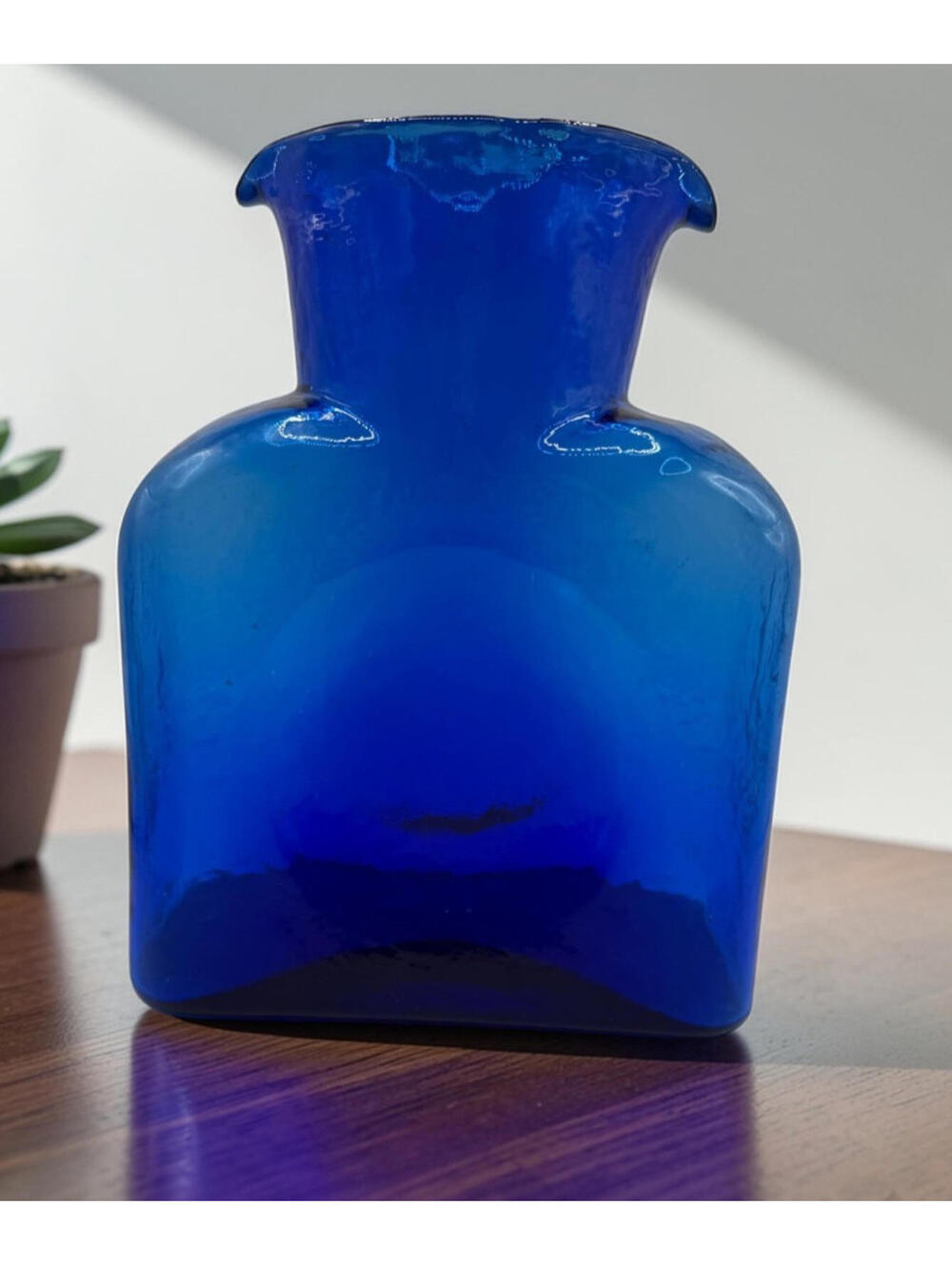 Cobalt blue Hand-blown Glass Water Bottle, Model 384, by Blenko Glass Company